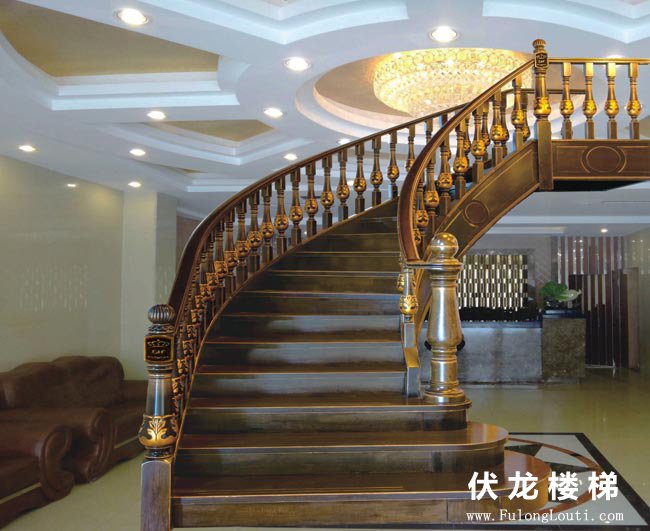 【产品7】弧形楼梯扶手-实木整体楼梯