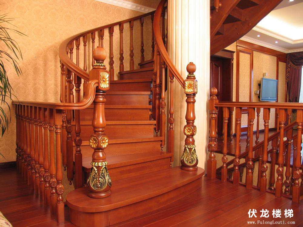 【产品6】实木复式楼梯-弧形整体楼梯扶手